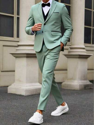 Manfinity Mode بدلة رجالية لون أحادي - بليزر بياقة القصيرة بأكمام طويلة وبنطلون