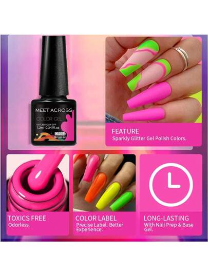 MEET ACROSS 6 حبات مجموعة طلاء أظافر جيل 7.3 مل ألوان صيفية براقة وثابتة، طلاء جيل دائم بأشعة UV/LED، مجموعة وردية ومزخرفة للماني كيور في المنزل وهدايا للنساء