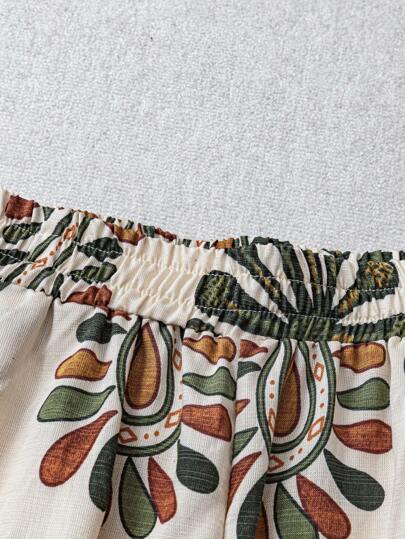 Rusticease بنطلون نسائي بقصة واسعة وأرجل منفرجة، بنمط طباعة كامل، فضفاض وعملي للاستخدام العارضي