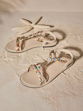 Tropiscape نعال نسائية مرصعة باللؤلؤ بطراز كلاسيكي، نعال مضفرة مسطحة عادية للاستخدام الخارجي، أجواء عطلة عيد الحب والاسترخاء