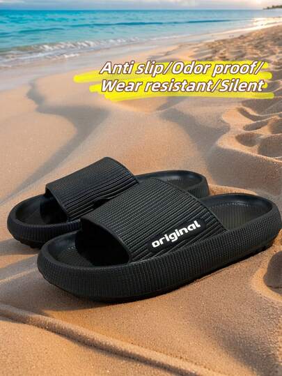 صنادل منزلية جديدة للرجال للصيف بشريط حرفي، صنادل EVA مضادة للانزلاق ومقاومة للروائح وميكروبات، حذاء مريح بكعب سميك مغلق الأصابع، بلون أسود كلاسيكي عصري متعدد الاستخدامات في كل الفصول للجنسين