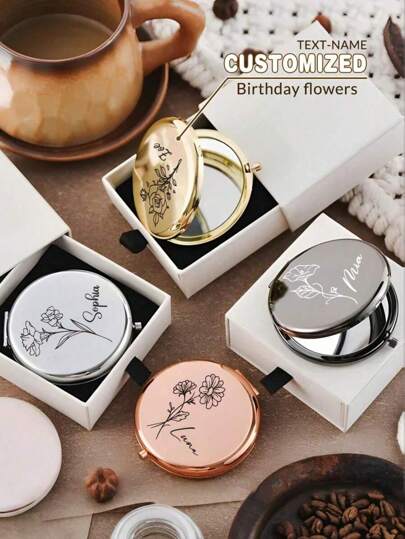 مرآة صغيرة مُنقوشة بخط اليد | هدايا شخصية | وصيفات | مساعدة العروس | بطاقات المقعد | عيد الأم