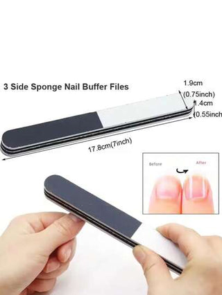 مجموعة 7 قطعة أدوات للعناية بالأظافر، متضمنة: مبرد أظافر خشن وناعم مزدوج الرأس 100/180، شفرة دفع الأظافر، فرشاة تنظيف، إسفنجة صغيرة، كتلة تلميع رباعية الجوانب، مجموعة كاملة لطحن وتلميع الأظافر متعددة الاستخدامات