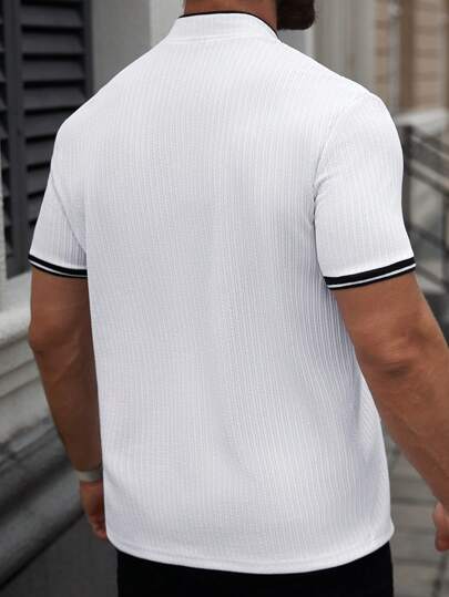 Manfinity CasualCool قميص بولو رجالي بأزرار نصفية وحافة ملونة، كاجوال للأعمال، أبيض، مناسب للجولف، هدية مثالية للأب والحبيب