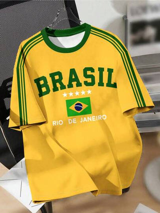 SHEIN قميص كاجوال للصبية المراهقين بطبعة كرتونية بياقة مستديرة وأكمام قصيرة، مناسب للصيف