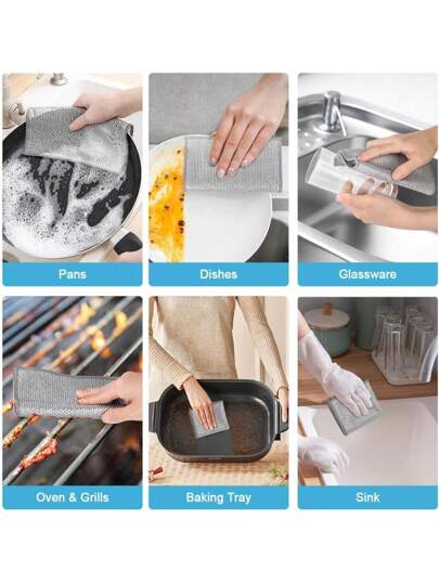 6 قطع/ 12 قطعة من وسادات الجلي متعددة الوظائف للرطب والجاف، من الستانلس ستيل، وسط معدني ثنائي الوجه لتنظيف أواني الطهي والحوض والأواني المنزلية ومسطح الطهي، بمقاس 8" * 8"