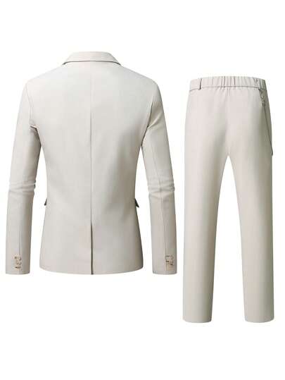 Manfinity Mode بدلة رسمية كاجوال رمادية فاتحة بياقة على شكل v للرجال، موسم الربيع/ الصيف