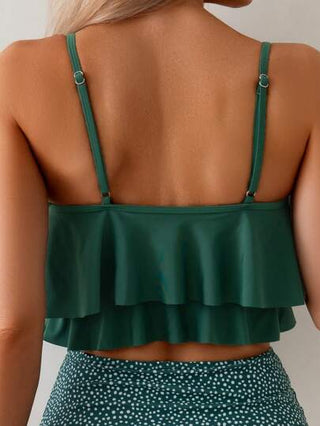 طقم تانكيني حريمي Swim Lushoire مجموعة ملابس علوية بفتحة للخصر وشريط مكشكش وبنطال بطبعة نمر ذو خصر مرتفع عدد 2 قطعة، بيكيني وتانكيني مجموعة ملابس السباحة للنساء للصيف والإجازات