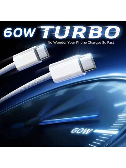كبل شحن سريع مزدوج USB C بقوة 60 واط للآيفون 16 و 15 برو ماكس و 15 بلس، بوكو، من نوع C إلى C، شاحن سريع مَضفور بسلك بيانات وعلبة