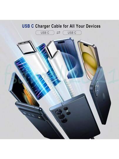 كبل شحن سريع مزدوج بمنفذي USB C ، 60 واط لهواتف 16/15 برو ماكس وبلس، وللسامسونج وبوكو ، من النوع C إلى النوع C ، كبل بريد مع علبة