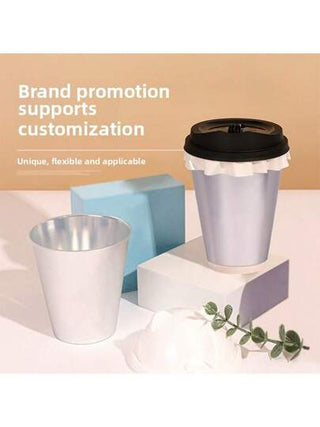 10 قطع أكواب قهوة فضية خامة مع بطانة إنيرفلم على الطراز الفيروسي - أدوات شرب مميزة للخروج للمقاهي، أكواب محكمة الإغلاق للتيك أواي للمشروبات الساخنة و الباردة