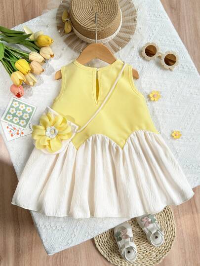 فساتين بيبي فستان أنيق بدون أكمام وياقة دائرية، مناسب للبنات الصغيرات في الصيف