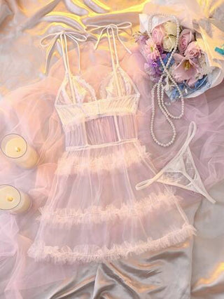 لانجيري حريمي DelicateAllure قطعتان من الرداء الليلي النسائي الشفاف المزين بالتطريز والأزهار، جذاب وأنيق