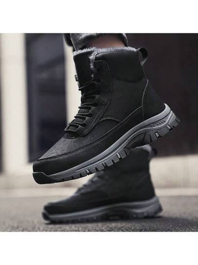 بوت رياضية خارجية للرجال,بوت ركوب الخيل الجلدية, بوت المشي لمسافات طويلة مبطنة بفرو,مقاومة للانزلاق والتآكل ودافئة