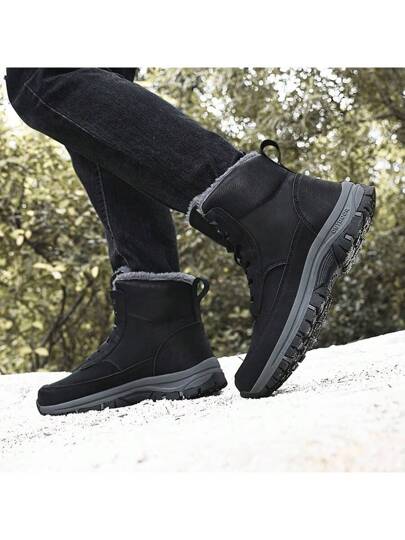 بوت رياضية خارجية للرجال,بوت ركوب الخيل الجلدية, بوت المشي لمسافات طويلة مبطنة بفرو,مقاومة للانزلاق والتآكل ودافئة