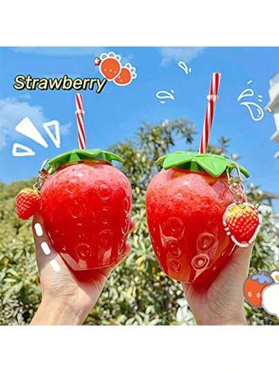 1 كوب بشكل الفراولة سعة 500 مل مع قش وإكسسوارات، زجاجة مياه مبتكرة، كوب مشروبات قابل لإعادة الاستخدام باللون الوردي مع إكسسوارات خضراء وحمراء، حاوية مشروبات محمولة ممتعة للعصير والمشروبات الباردة، مصنوع من مواد خفيفة الوزن، هدية مثالية لحفلات عيد...