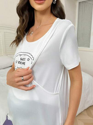 Shein Underwear&Sleepwear Maternity بدلة بيجاما الحمل الكاجوال مطبوعة بأكمام قصيرة وبنطلون طويل