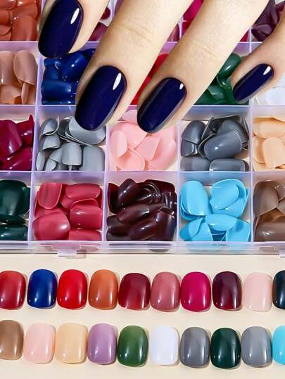 576 قطعة من طقم الأظافر اللاصقة، 24 لون، أظافر أكريليك زائفة بلمعان، كاملة التغطية، شكل مربع، ألوان متنوعة، نمط عادي، طول قصير، هدية مثالية للنساء والفتيات، اكسسوارات تزين الأظافر