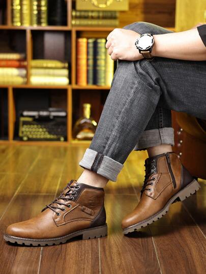 Mioeert بوت تكتيكية للرجال مزودة بسحّاب جانبي ، بوت بسيطة للدراجات النارية ، بوت كاجوال للرجال ذات سحّاب ، بوت شوكا ذات موضة للرجال