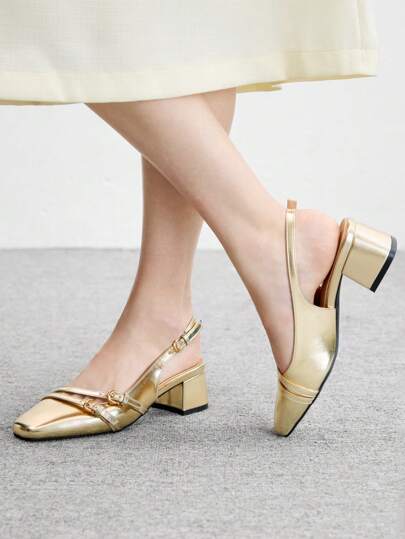 CUCCOO BIZCHIC أحذية نسائية فلات كلاسيكية منخفضة الكعب بحزام الكاحل باللون الذهبي