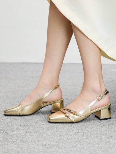 CUCCOO BIZCHIC أحذية نسائية فلات كلاسيكية منخفضة الكعب بحزام الكاحل باللون الذهبي