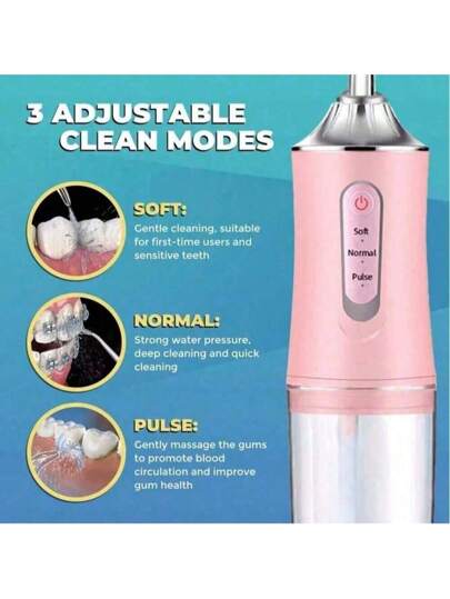 منظف أسنان كهربائي محمول، مزود ب-4 فوهات، شحن USB، 3 أوضاع ذكية، غسالة فمية يدوية آلية كاملة، منظف أسنان لضمان العناية الأسنان الصحية للعائلة