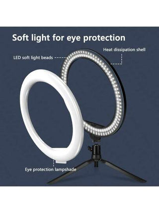 AXNEN حلقة ضوئية LED بقطر 10 بوصة مع حامل ثلاثي القوائم للفيديو والمكياج والتصوير الفوتوغرافي، ضوء الكاميرا مع حامل الهاتف الجوال، مصباح LED للمكتب ب- 3 أوضاع إضاءة و 10 مستويات سطوع (قطر 10 بوصة)
