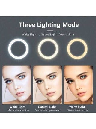 AXNEN حلقة ضوئية LED بقطر 10 بوصة مع حامل ثلاثي القوائم للفيديو والمكياج والتصوير الفوتوغرافي، ضوء الكاميرا مع حامل الهاتف الجوال، مصباح LED للمكتب ب- 3 أوضاع إضاءة و 10 مستويات سطوع (قطر 10 بوصة)