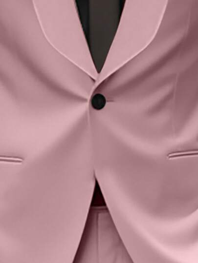 Manfinity Mode بدلة رجالية كاملة من الجاكيت والبنطلون ذات لون أحادي، الجاكيت بياقة وشاح وأكمام طويلة، بدلة عمل