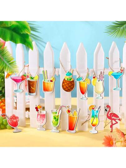 12 قطعة / 24 قطعة / 36 قطعة زخارف شجرة عيد الميلاد الخشبية ذات طبعات شواطئ استوائية معلقة بخيط، مناسبة لتوريدات حفلات هاواي؛ مطبوعة بعناصر صيفية، ملونة وكيوت ولطيفة، يمكن استخدامها لزينة المنزل، المكتب، حمام السباحة أو أنشطة خارجية أخرى في الصيف؛...