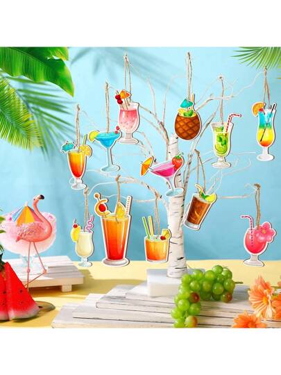 12 قطعة / 24 قطعة / 36 قطعة زخارف شجرة عيد الميلاد الخشبية ذات طبعات شواطئ استوائية معلقة بخيط، مناسبة لتوريدات حفلات هاواي؛ مطبوعة بعناصر صيفية، ملونة وكيوت ولطيفة، يمكن استخدامها لزينة المنزل، المكتب، حمام السباحة أو أنشطة خارجية أخرى في الصيف؛...