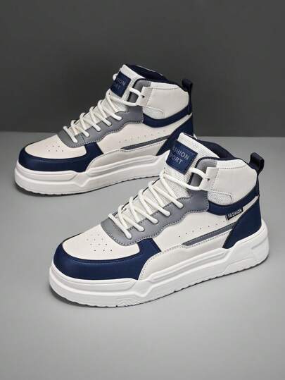 أحذية رياضية عالية الرقبة مريحة وعملية للرجال، متعددة الاستخدامات، مبطنة، بألوان متنوعة مع شعارات، حذاء لوح التزحلق منخفض السهل الارتداء، مناسب لكل المواسم والاستخدام اليومي