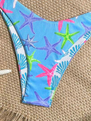 Swim Mod 2 مجموعة بكيني صيفي مكونة من ملابس علوية بنقوش عشوائية وذو ملمس مضلع وشكل المحار و أسفل قطع عالية مثيرة