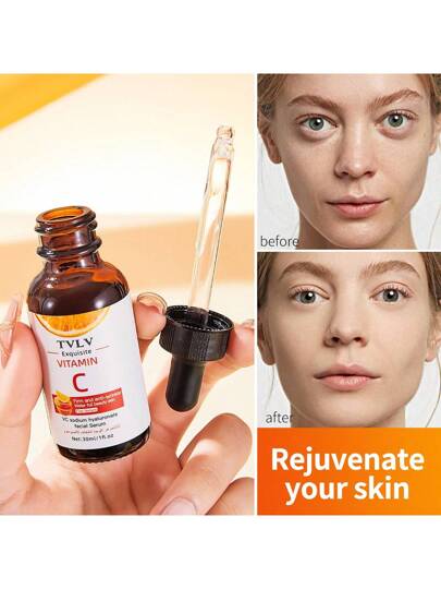 1 قطعة سيروم وجه بفيتامين سي ، وريتينول - جوهر مرطب بحمض الهيالورونيك، لون فاتح بني محايد ، عطرية للجميع من أنواع البشرة الفاتحة البنية