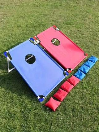 طقم تانكيني حريمي طقم ألعاب الخرطوم المحمول بالأحمر والأزرق مجموعة 1، قابل للطي ، لعبة رمي كيس الفول للشاطئ والتجمعات الخارجية والتخييم، مناسبة لعيد الميلاد والفصح والشكر والتخرج - يتضمن 6 أكياس الفول