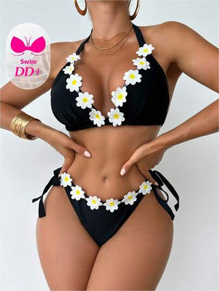 Swim DD+ مجموعة بيكيني لا سلكية بنمط زهري لحجم كبير DD+، بسيط وعملي متعدد الاستخدامات