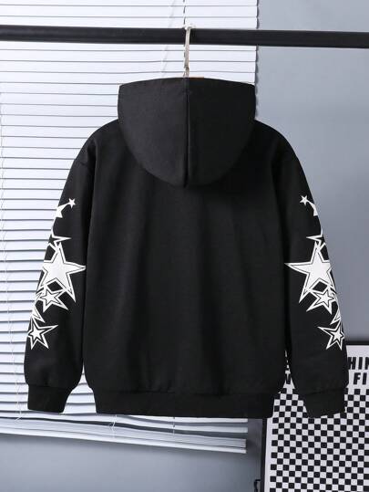جاكيت ذات زيبر مع كابورة للأولاد المراهقين بطباعة النجوم ملابس الشارع
