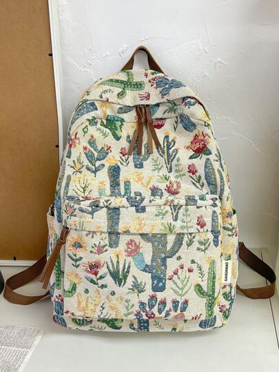 حقيبة ظهر كلاسيكية ذات قدرة استيعابية كبيرة من الطباعة الزهرية للسيدات بتصميم بسيط