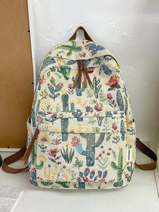 حقيبة ظهر كلاسيكية ذات قدرة استيعابية كبيرة من الطباعة الزهرية للسيدات بتصميم بسيط