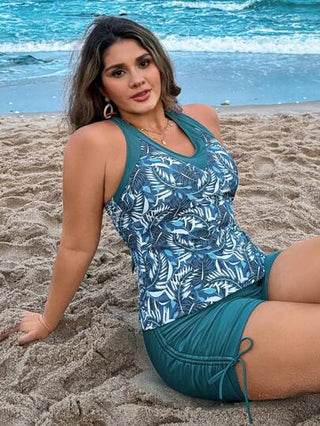 Swim Lushoire بكيني ذو خصر عالي طباعة الورق لحجم كبير، بدلة السباحة العفوية للعطلات