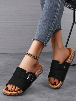 صنادل للنساء، موضة صيفية، صنادل نسائية مطبوعة بنعل سميك، صنادل شاطئ وشرائح أنثوية مسطحة مع أربطة قابلة للتعديل وإبزيم ، صنادل منزلية وللطالبات