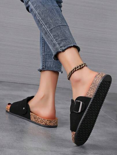 صنادل للنساء، موضة صيفية، صنادل نسائية مطبوعة بنعل سميك، صنادل شاطئ وشرائح أنثوية مسطحة مع أربطة قابلة للتعديل وإبزيم ، صنادل منزلية وللطالبات