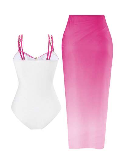 Swim Oasis ملابس سباحة من قطعة واحدة مع تنورة مقاس كبير مجموعة 2 قطعة، زينة نجوم البحر معدنية متعددة الألوان ، تصميم بسيط،إطلالة صيفية على الشاطئ إيبيزا للنساء