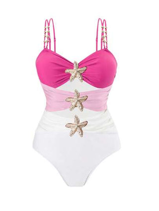 Swim Oasis ملابس سباحة من قطعة واحدة مع تنورة مقاس كبير مجموعة 2 قطعة، زينة نجوم البحر معدنية متعددة الألوان ، تصميم بسيط،إطلالة صيفية على الشاطئ إيبيزا للنساء