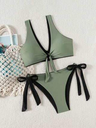 Swim Vcay مجموعة ملابس السباحة للنساء، تصميم متعدد الألوان، أشرطة سميكة مثيرة للظهر مع فيونكة، قابل للعكس، سروال بيكيني مثلث مع أشرطة رفيعة جانبية، طقم بيكيني لشاطئ الصيف