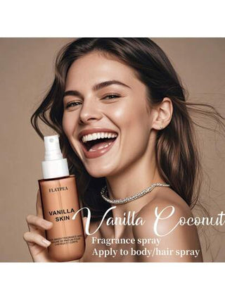 FLATPEA بخاخ تجميل ومرطب للبشرة والشعر بعطر الفانيليا والجوز الهند والصندل بحجم 1.69 أوقية، إكسسوار صيفي مثالي وهدية عيد للصديقة!