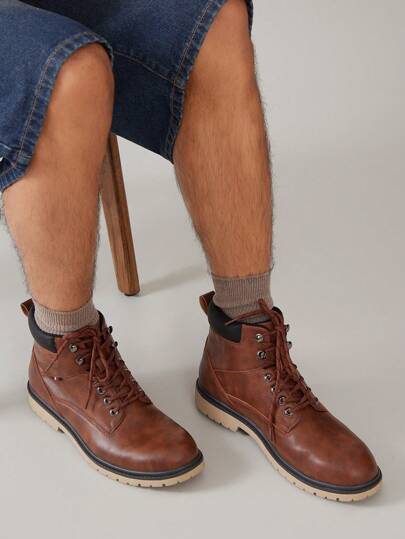 SHUZIA بوت أوكسفورد رباط الرجال، بوت الدراجات النارية الكلاسيكية بلون مزدوج ، مناسبة للارتداء مع الجينز