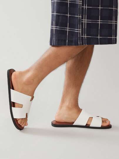 SHUZIA صندل رجالي من الجلد النباتي الأبيض ذو وسط اللون البني الفاتح، مريح وعملي لارتداء في الشارع أو نادي الشراع