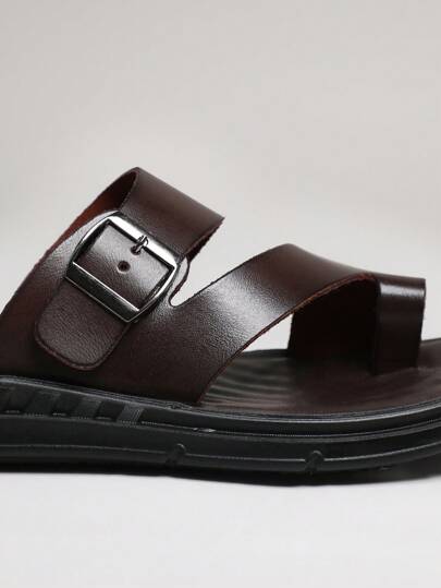 SHUZIA نعل صندل رجالي مريح من الجلد مع إبزيم حلقي- مبطّن ومقاوم للانزلاق آمن للارتداء طوال اليوم