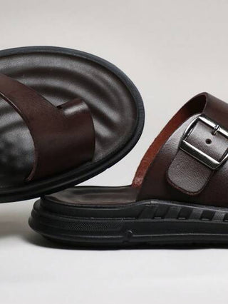 SHUZIA نعل صندل رجالي مريح من الجلد مع إبزيم حلقي- مبطّن ومقاوم للانزلاق آمن للارتداء طوال اليوم